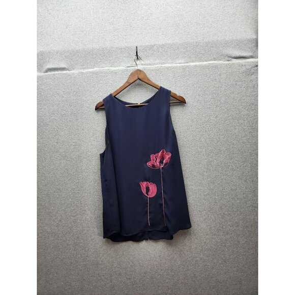 41 Hawthorn Womens Sleeveless Navy Top With Pink Floral Embroidery XL - Picture 1 of 4
